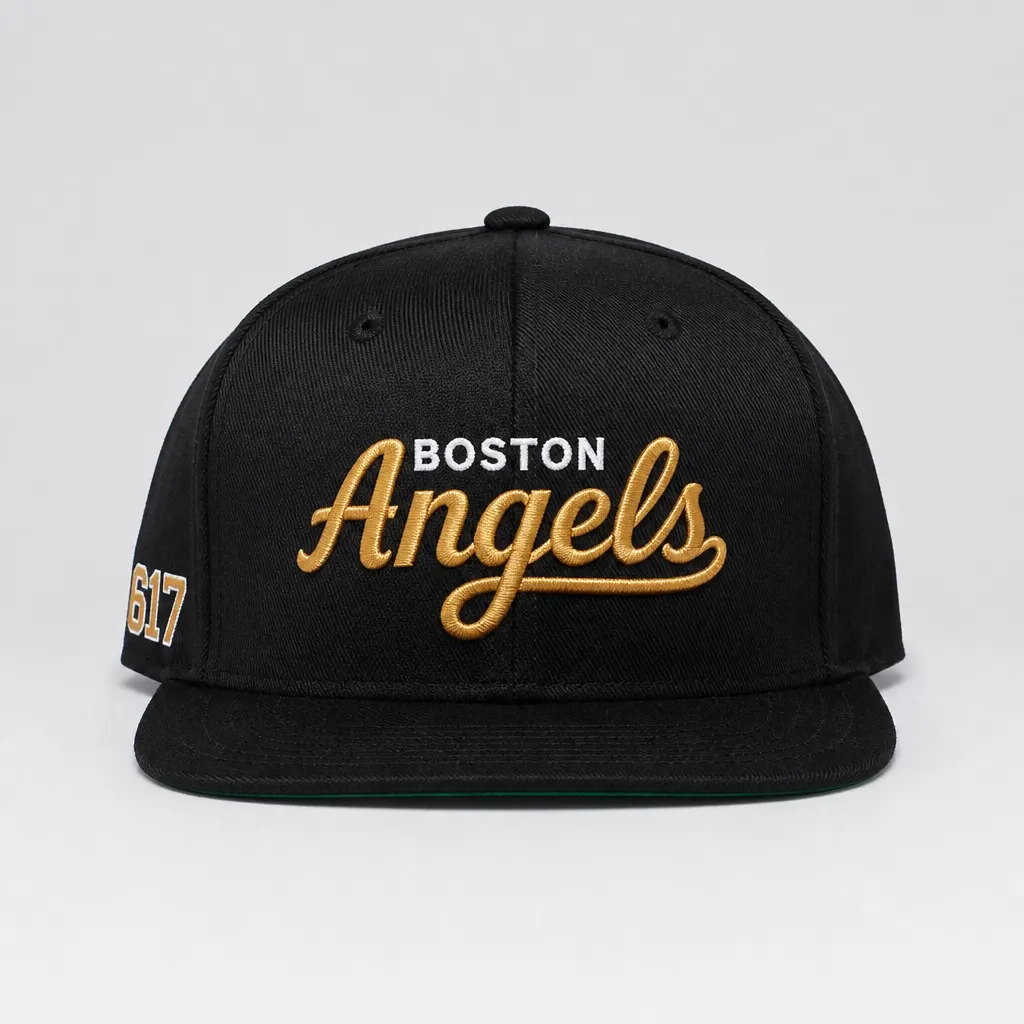 Boston Angels structured snapback cap design concept with a front embroidered treatment