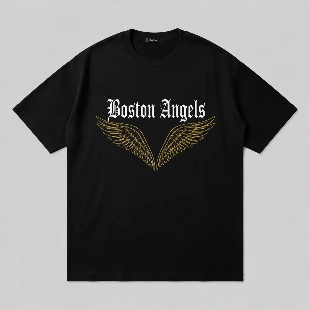 Black Boston Angels Wings Classic T-shirt concept with refined gold angel wings on the front